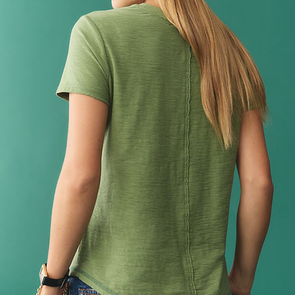 Pilcro The Bennie Slim Crewneck Tee Anthropologie Olive Green Cotton Slub S - Picture 12 of 15